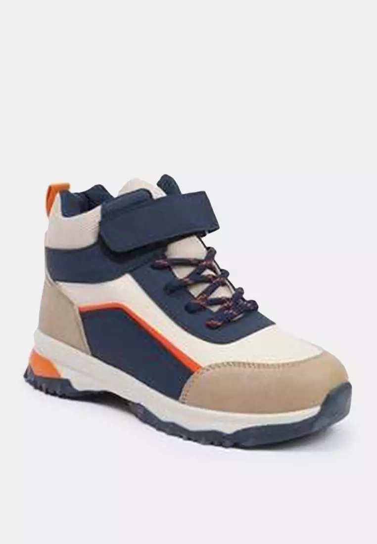 Navy Blue Color Block Velcro Detailed Big Boy Kids Trekking Boots Takaw26Bo00004