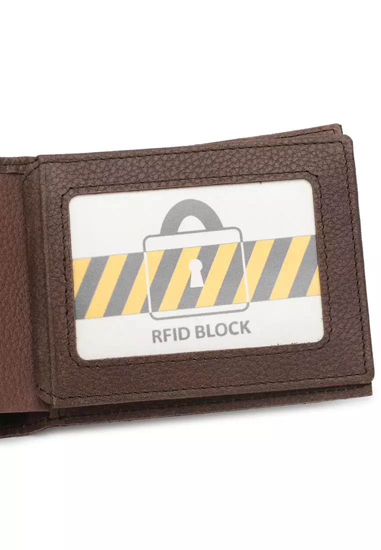 Men's RFID Genuine Leather Bi Fold Center Flap Short Wallet