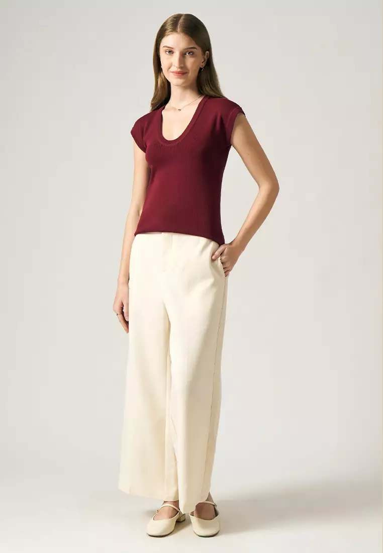 Scoop Neck Flat Knit Top