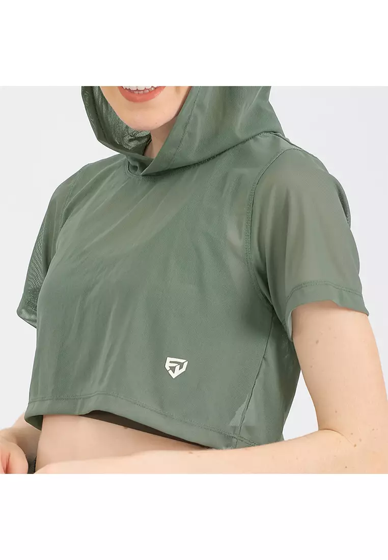 Fitwear - Croptop Jaring / Mesh / Sheer Olahraga RACHEL HOODIE - FERN GREEN