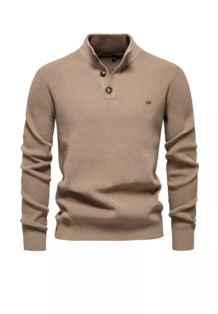 Henley Neck Knit Sweater AX-SW833