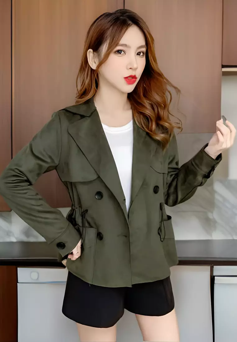 Double Breasted Suede Coat Jacket