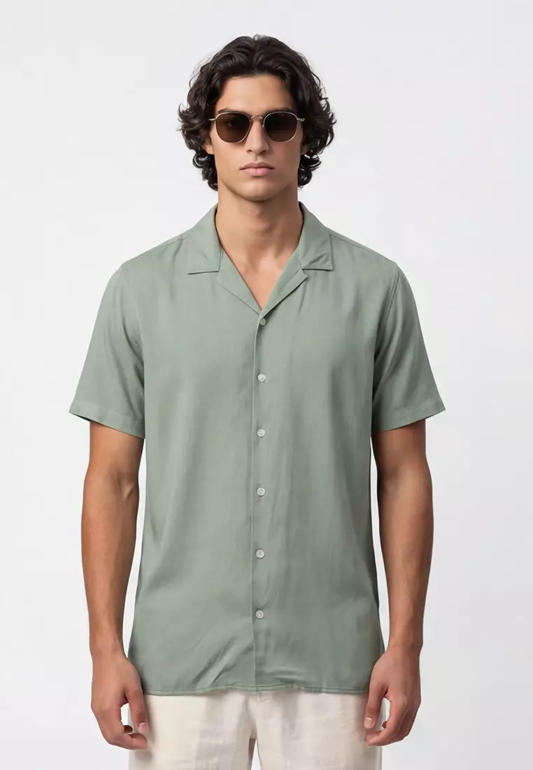 Cuban Viscose Light Sage Green Casual Shirt