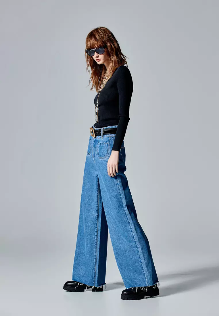 Navy V-Neck Long Sleeve Top