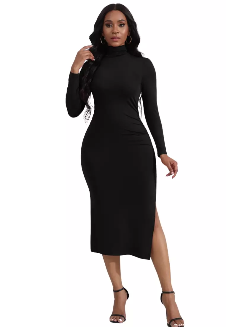 Buy SOEOES Long-sleeved slimming high-neck knitted hip-lifting