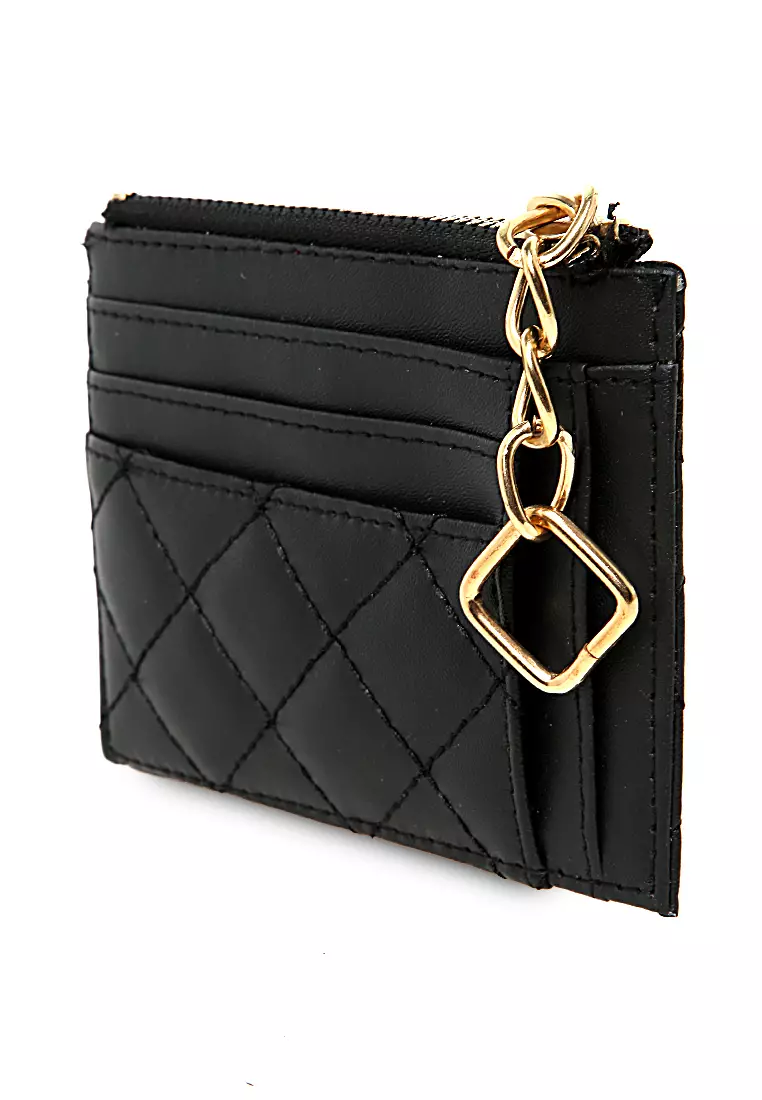 Dompet Kartu Motif Bordir Material Leather Card Holder Mini Wanita 5 Slot + 1 Slot Money - Hitam