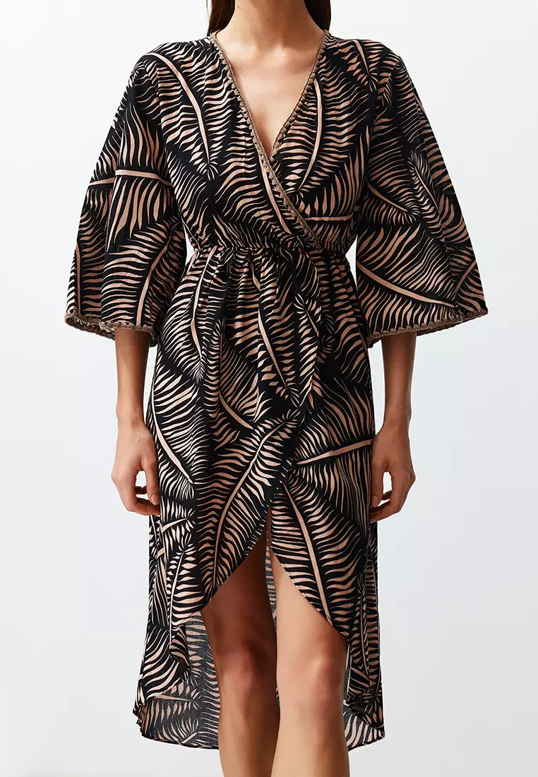 Ethnic Patterned Midi Flounce Beach Dress