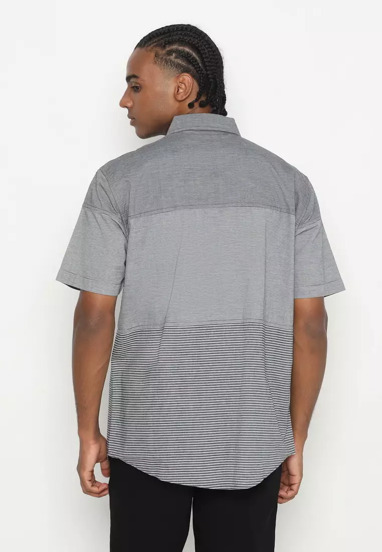 RBJ Kemeja Salur Kombi Hitam Regular Fit Pria