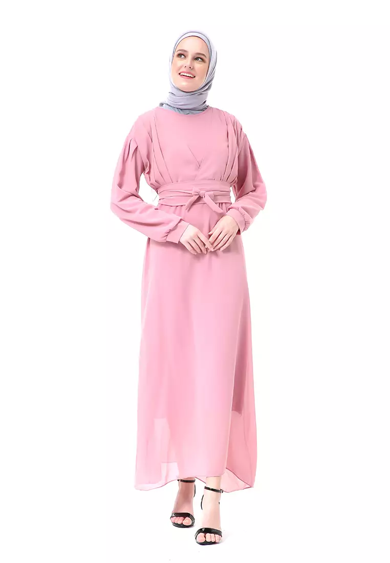 Alika Gamis Dress Long Sleeve Wanita Muslimah High Quality Premium - Dusty