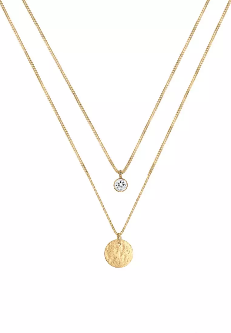 Kalung Perhiasan Perak 925 Wanita Platelet Layer Crystal Gold Plated