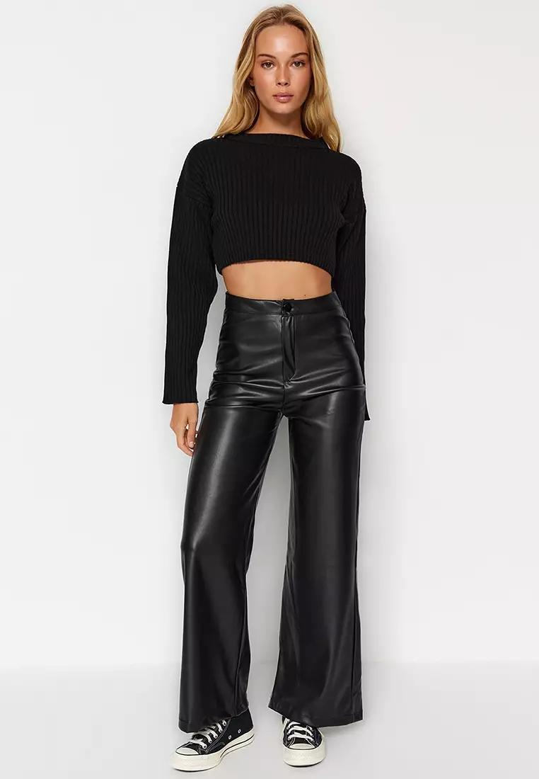 Faux Leather Wide Legs Trousers