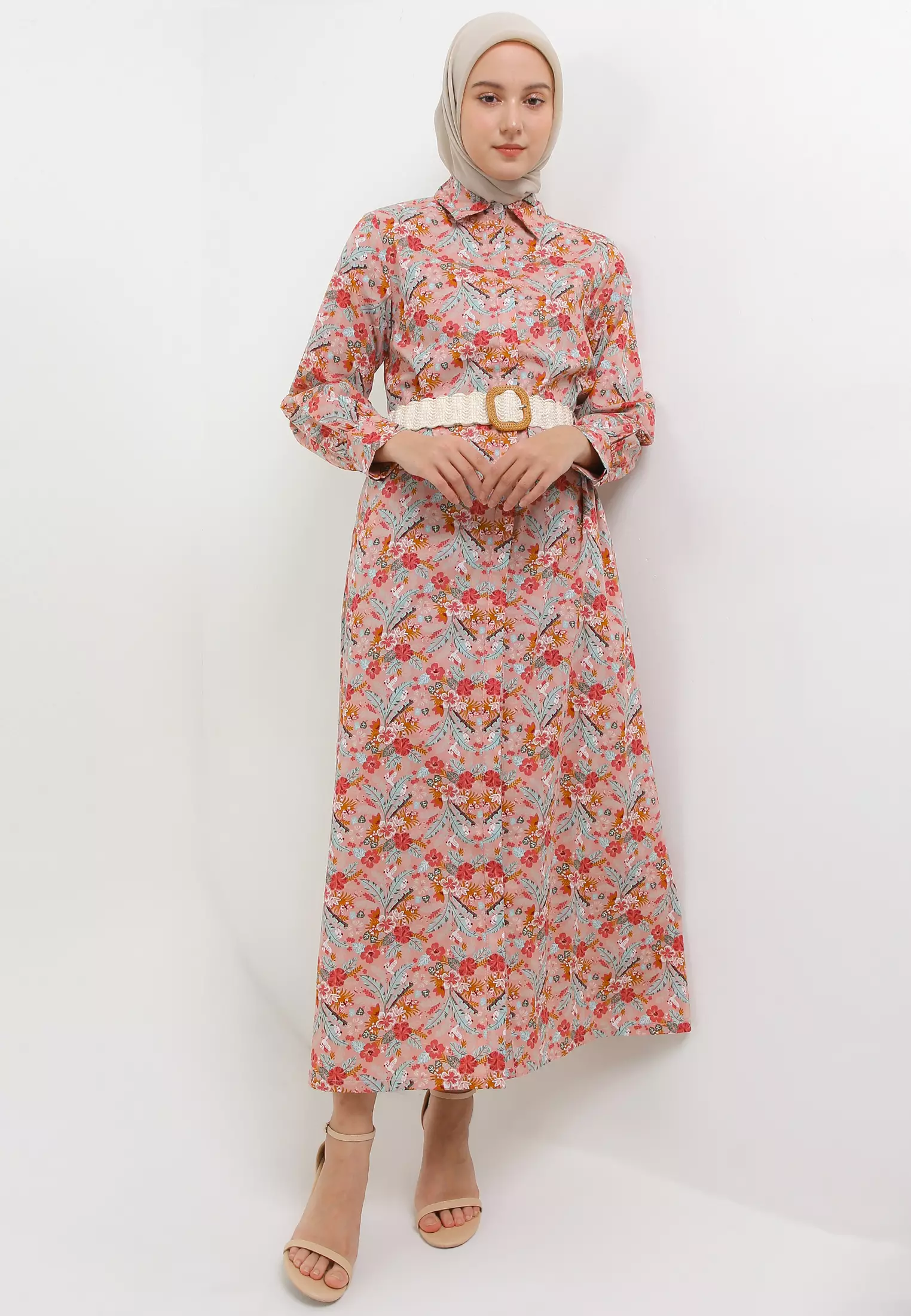 MFMW Vyora Dress Gamis Dusty Pink Motif Bunga