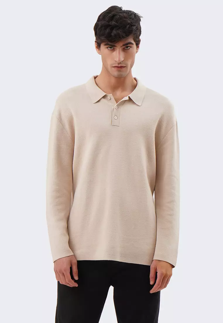 Men s Ribbed Long Sleeve Button Up Polo