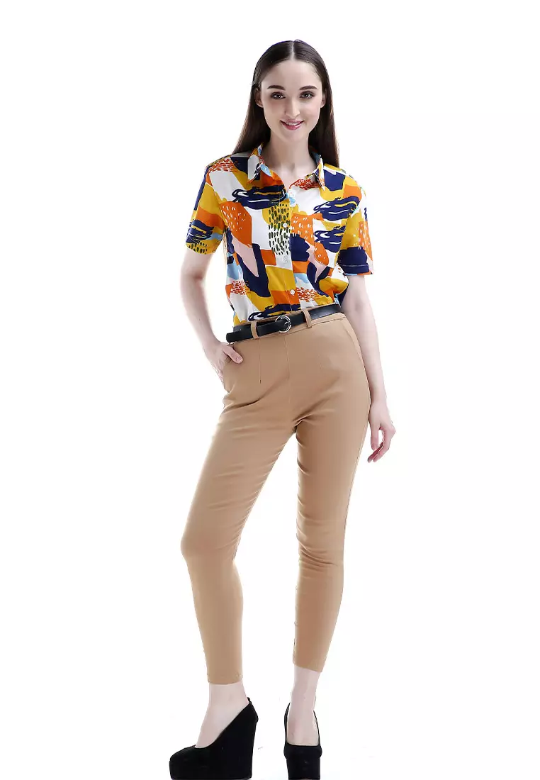 Hazel Celana Chino Wanita Bawahan Kasual Baggy Pants Woman - Cream