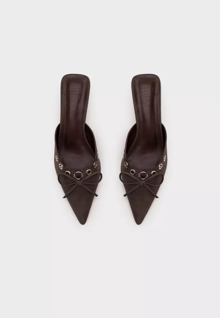 尖头镂空装饰中跟穆勒鞋