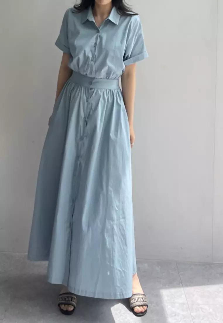 Elegant collar-style single-breasted dress CA25091911BL