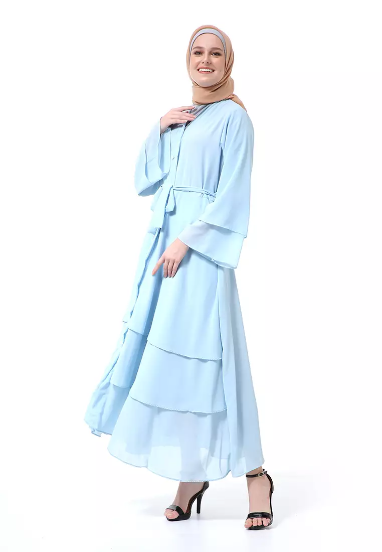 Nadeline Gamis Abaya Wanita Motif Polos Long sleeve Premium High Quality - Powder Blue