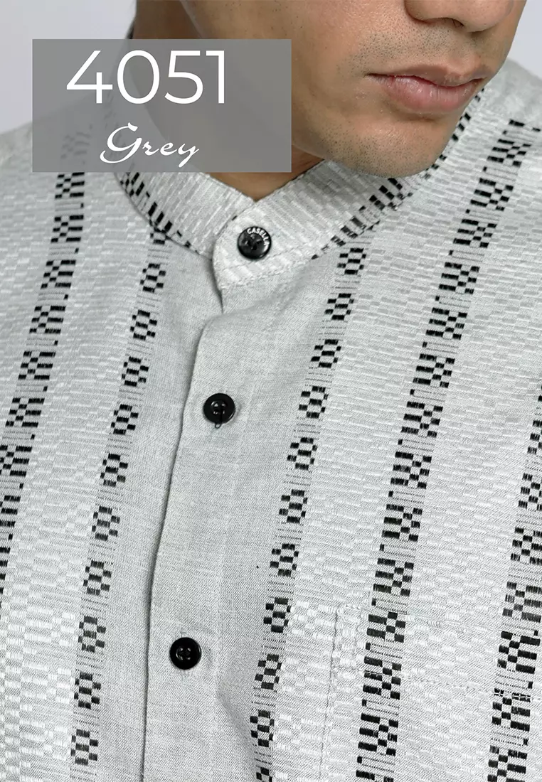 Casella Baju Koko Pria Lengan Pendek Vertical Pattern | Baju Koko Lengan Pendek Khalid 4051 Grey