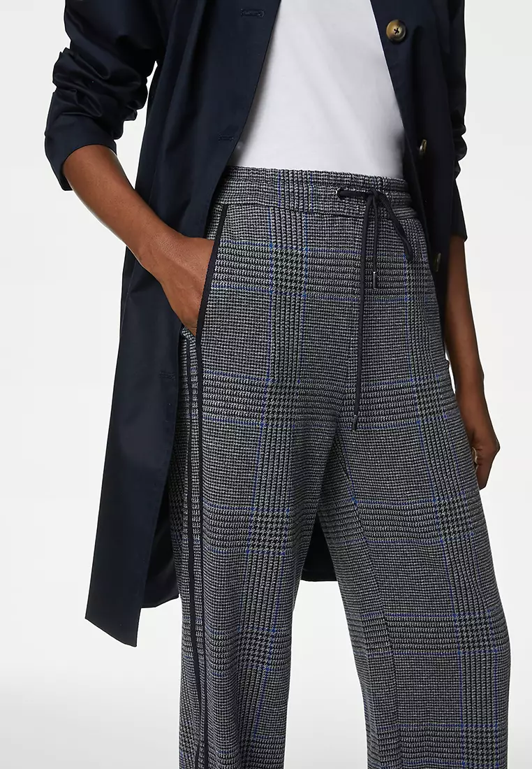 Checked Straight Leg Trousers