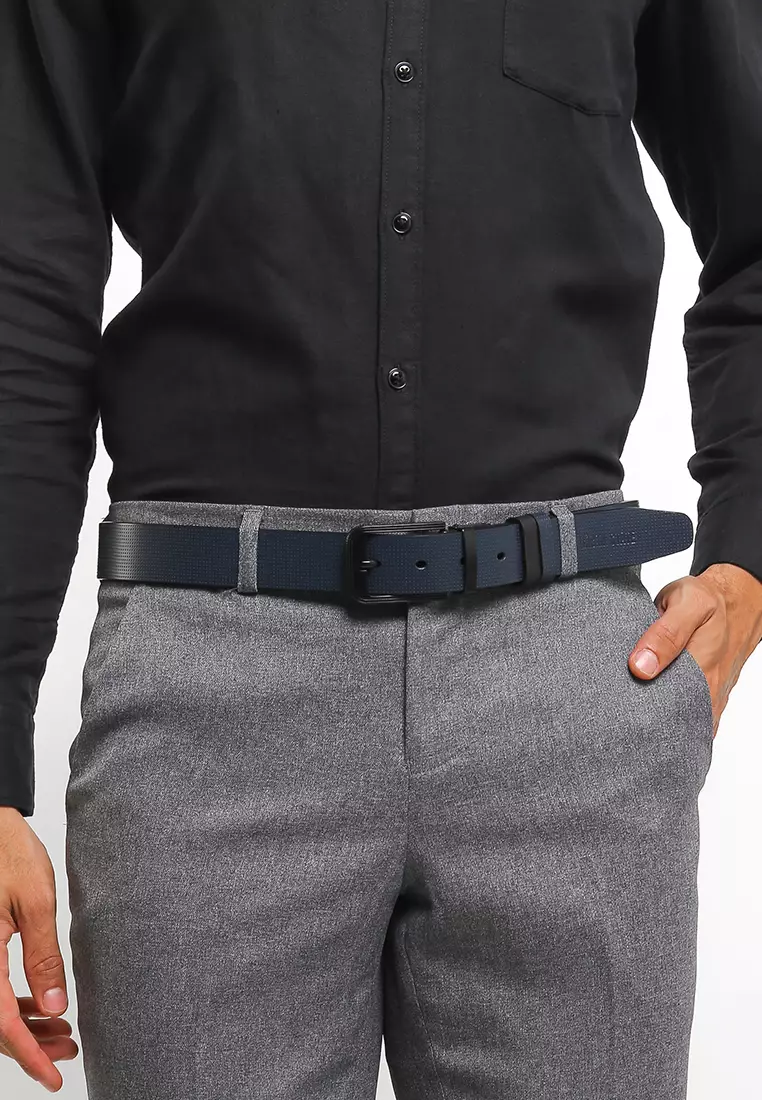 Black Modern Pin Buckle Reversible Top Grain Leather Belt