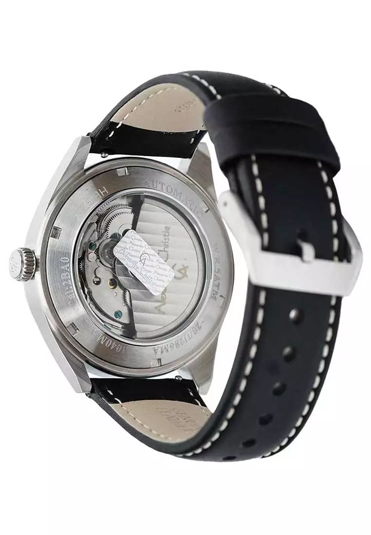 Alexandre Christie Jam Tangan Pria - Black Silver - Leather Strap - 3040 MALSSBA