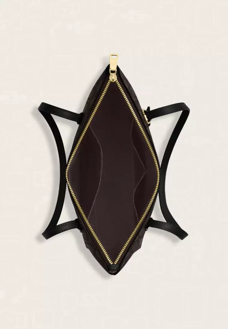 Coach Fiona Zip Tote Bag In Signature Canvas Walnut Black