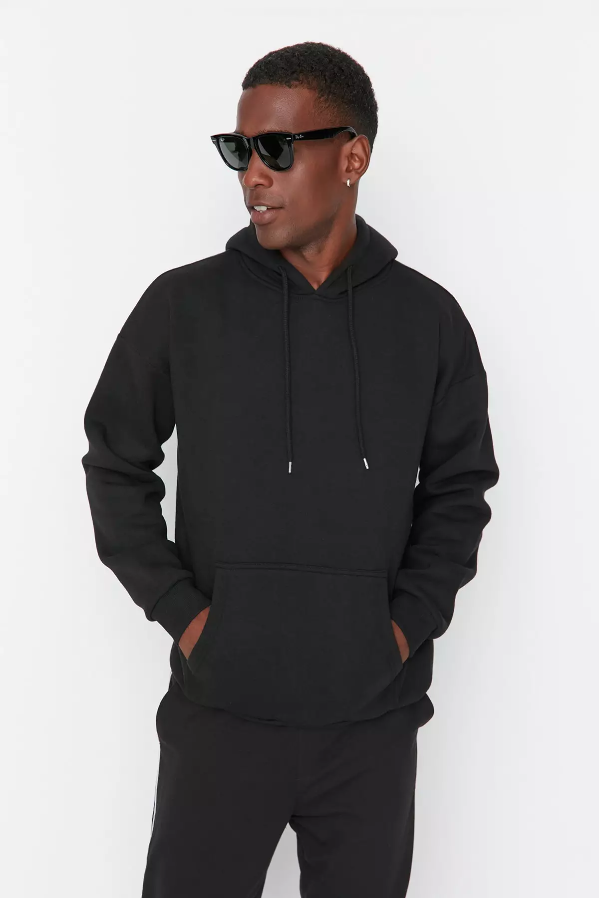 Men's Black Oversized Hoodie Printed Sweatshirt with a Soft Pile Inside, and a Floral Print