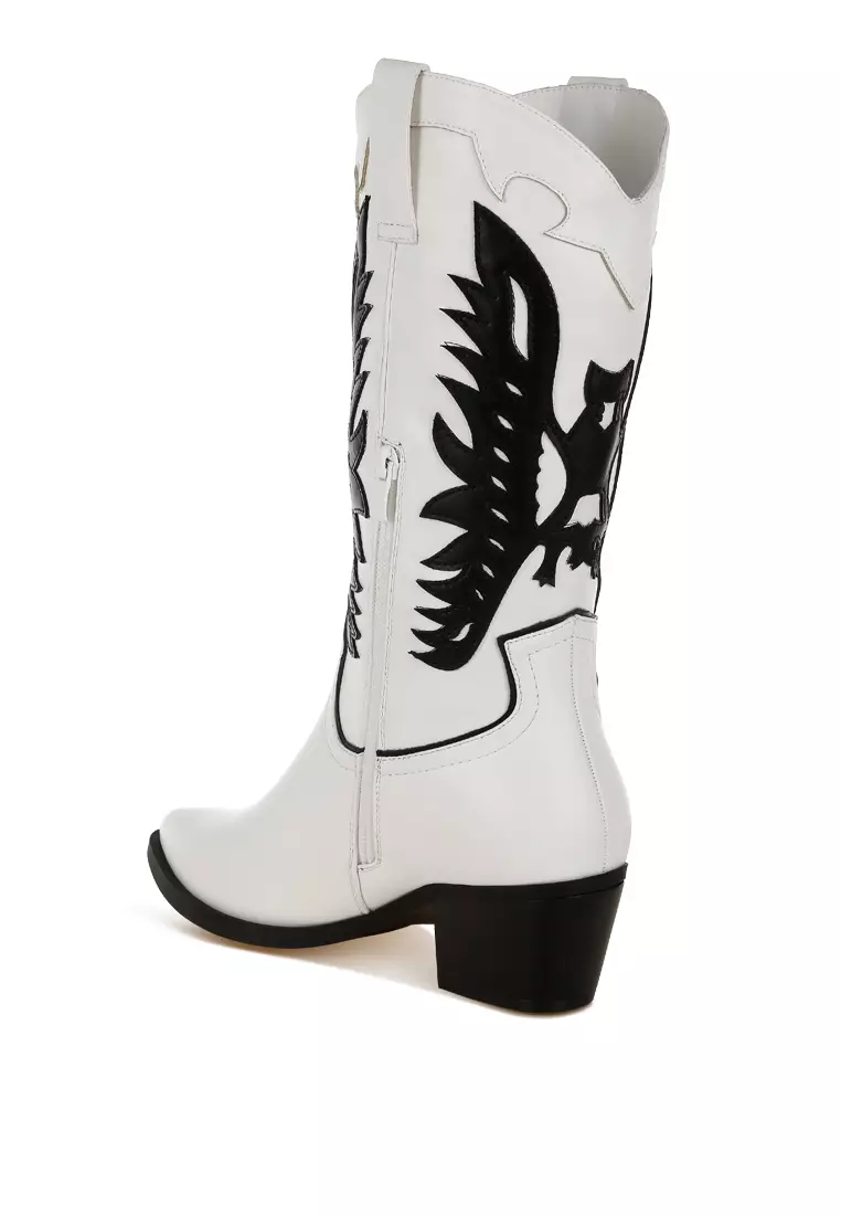 Winged Patchwork Cowboy Boots in White