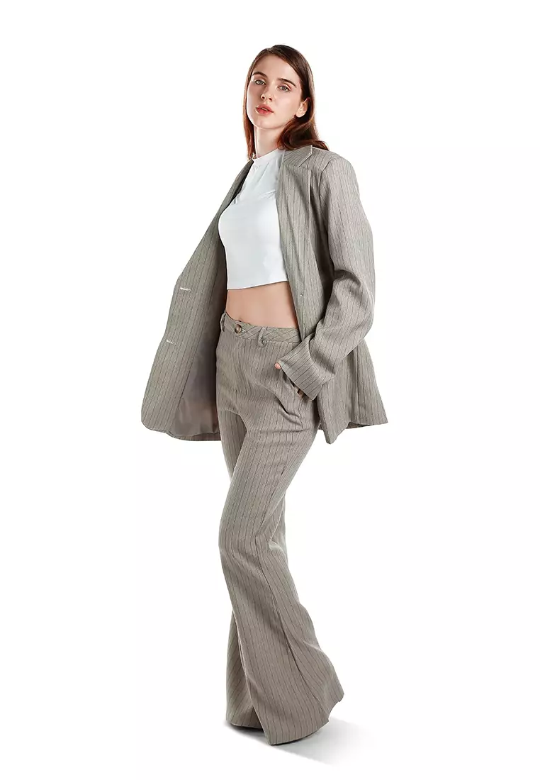 Herringbone Structured Oversized Blazer in Taupe