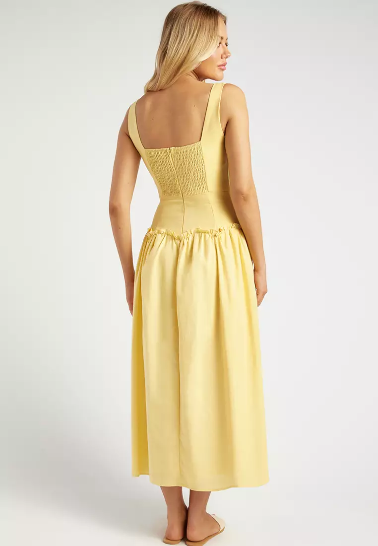 Drop Waist Scallop Frill Detail Midi Dress