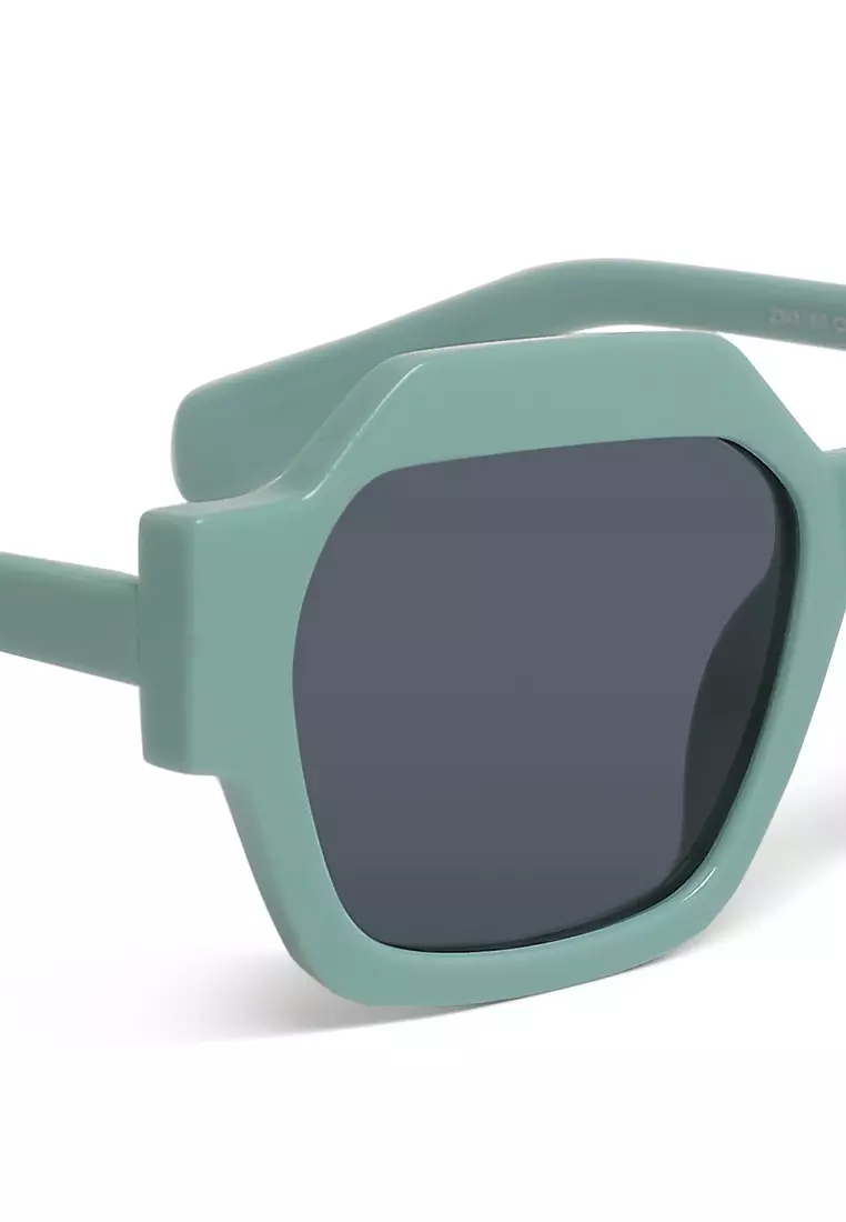 Kacamata Hitam Persegi Bingkai Bevel dalam Warna Hijau Mint