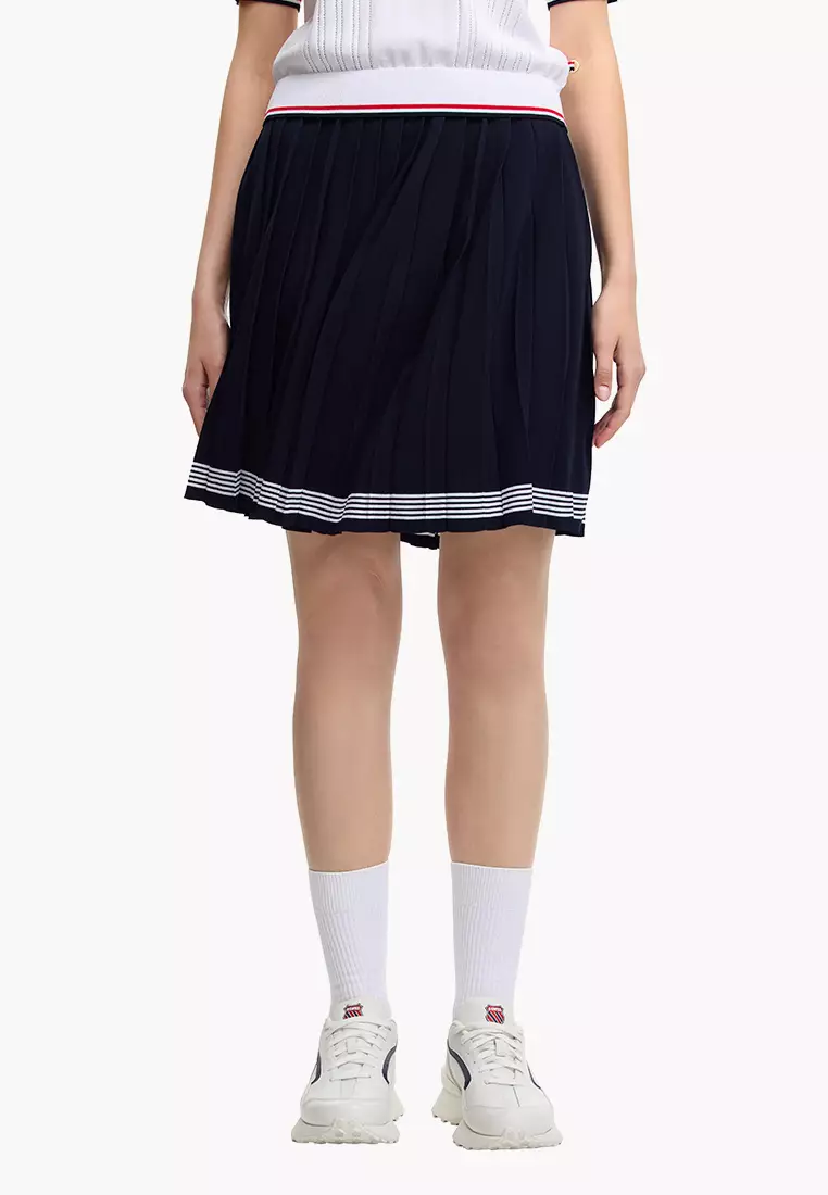 WOMEN'S K-SWISS LOGO STRIPED PLEATED MIDI SKIRT