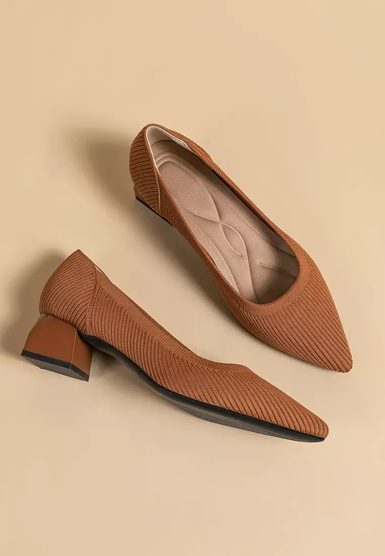 4CM ‌Pointed-toe Fly Knit‌ Chunky Heels‌ TJ1508