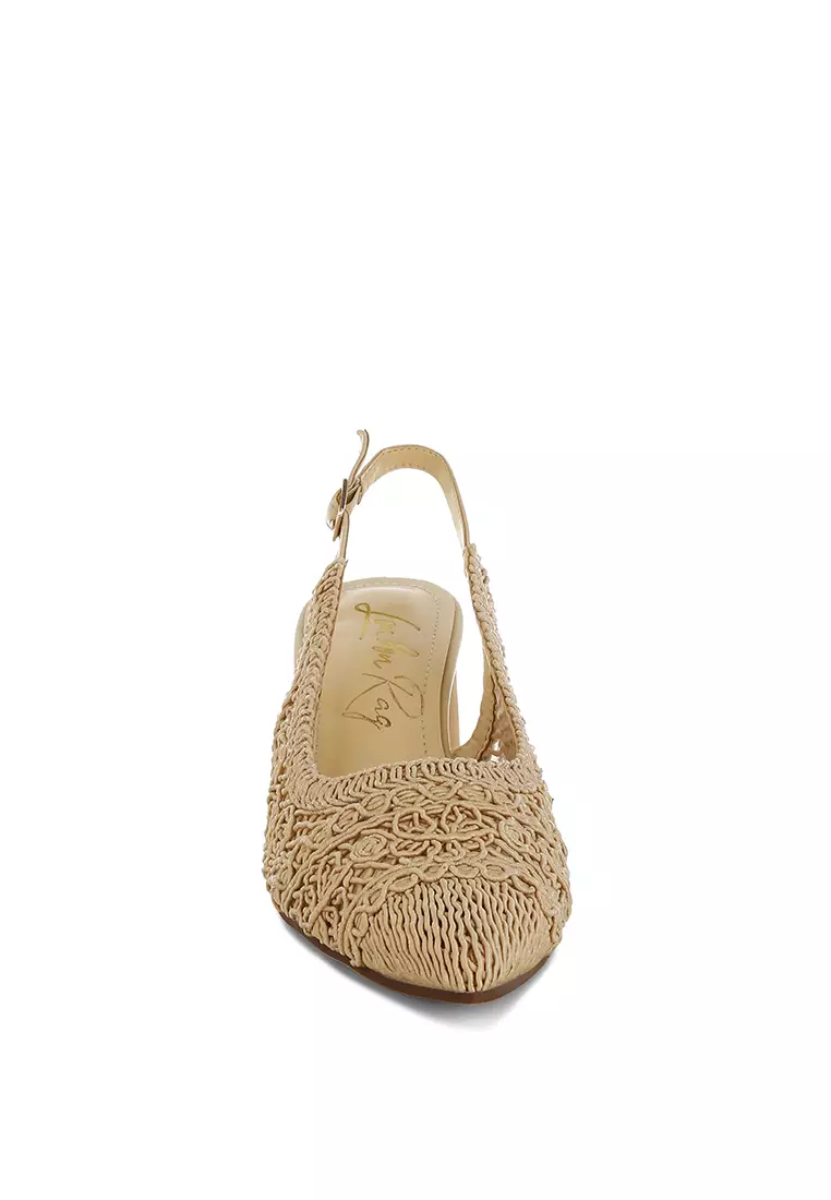 Woven Design Slingback Sandals in Beige