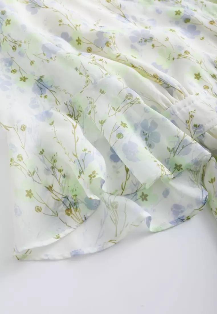 V Neck Floral Printed Dress