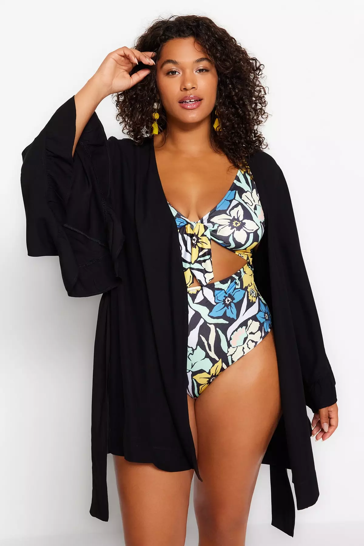 Plus Size Ruffle Woven Kimono & Kaftan