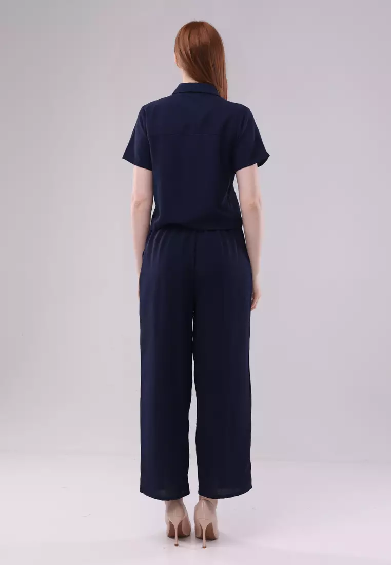 Wrinkled Linen Short Sleeves Terno Pants