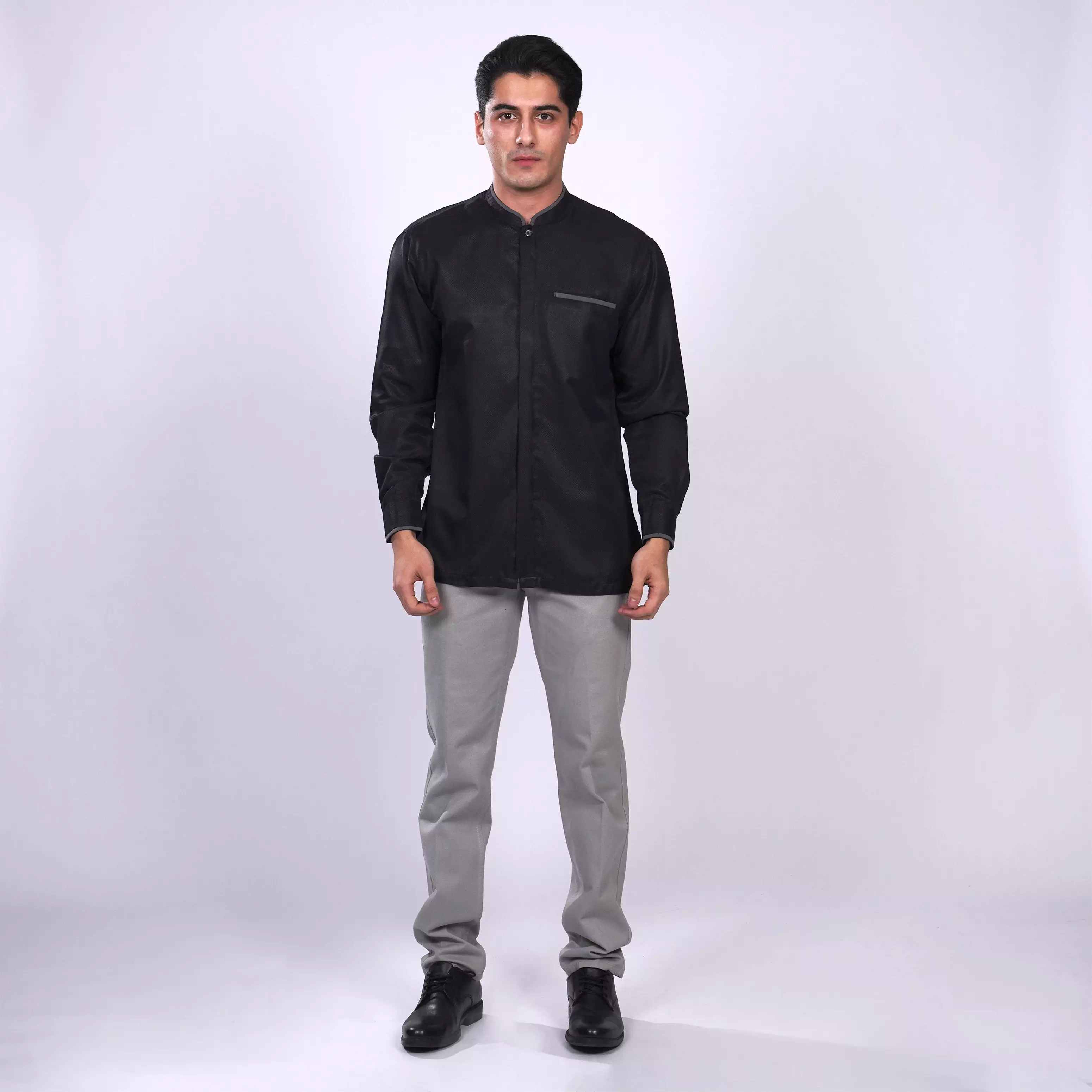 Casella Baju Koko Pria Lengan Panjang| Kemeja Koko Emboss Zayn Series 9021 Black