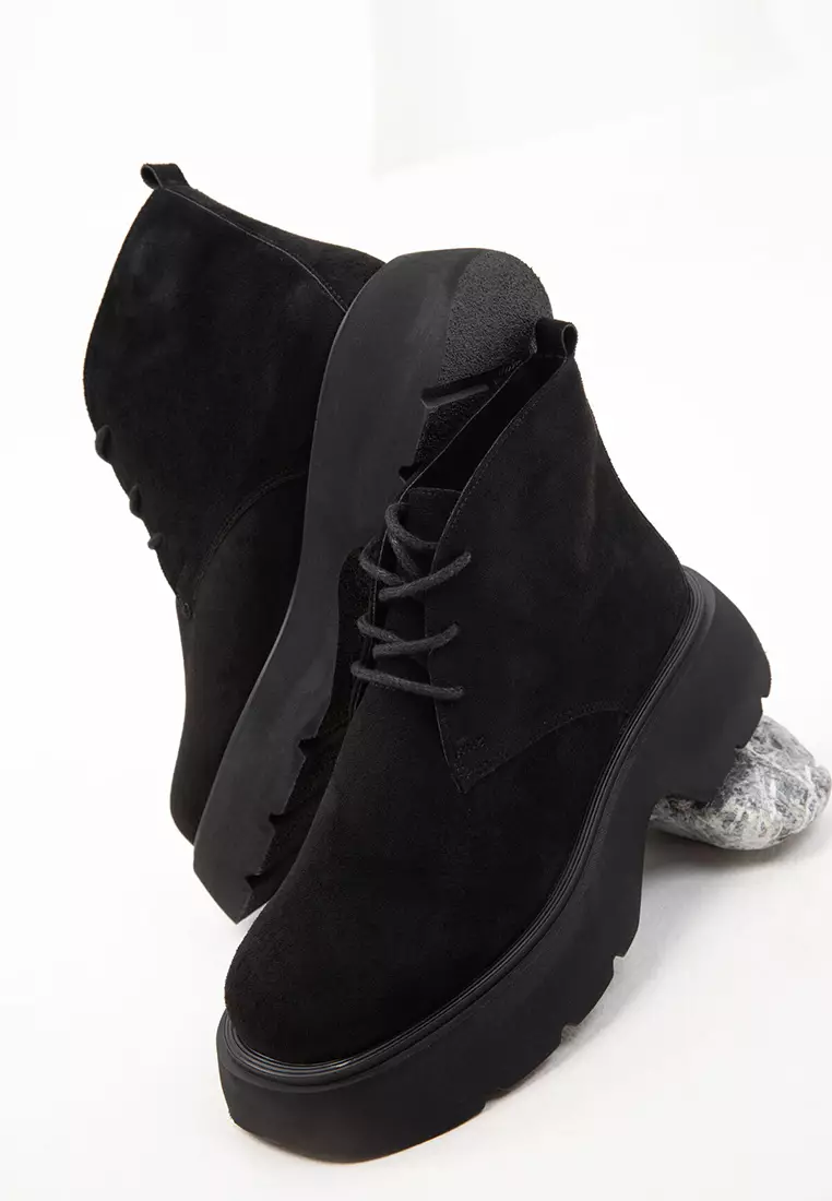 Black Suede Women's Boots - 19928 Model Bootie