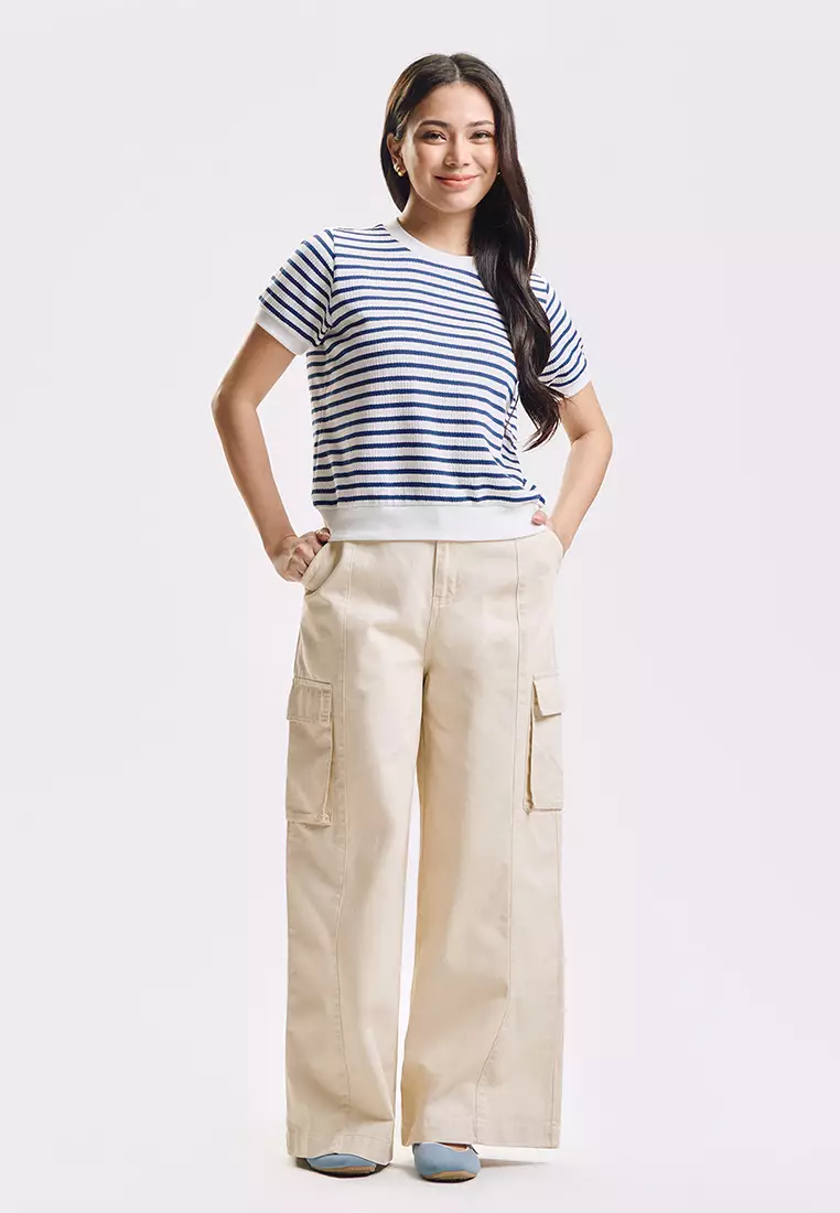 Wide Fit Cargo Pants with Pintuck Detail