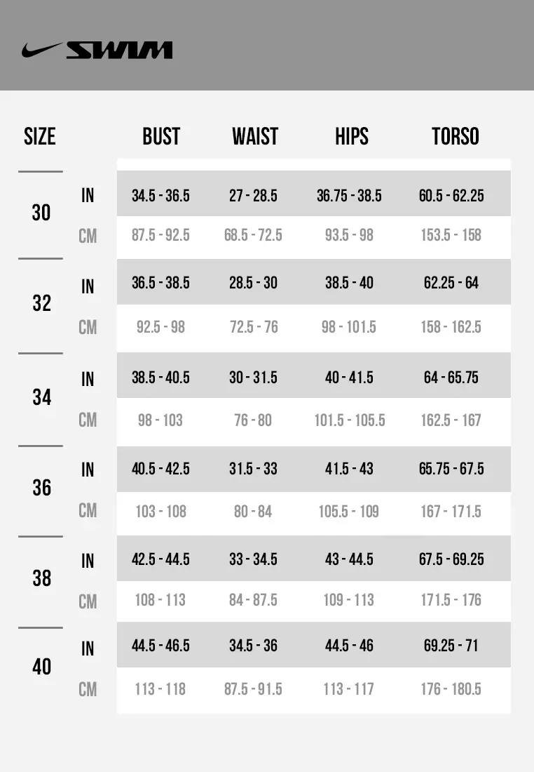 Nike swim shorts hot sale size chart