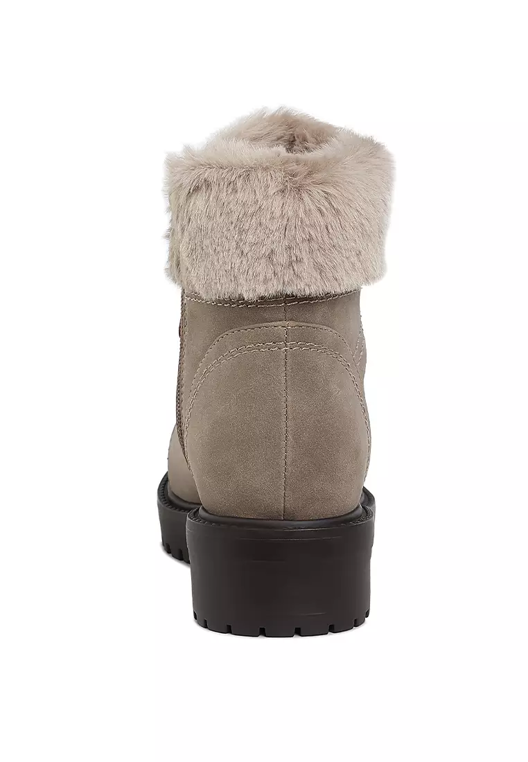 Faux Fur Collar Ankle Boots in Taupe