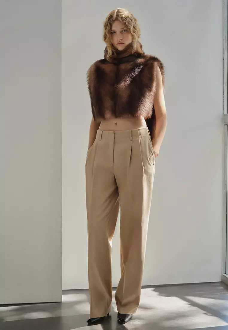 Straight-Leg Pleated Denim Trousers