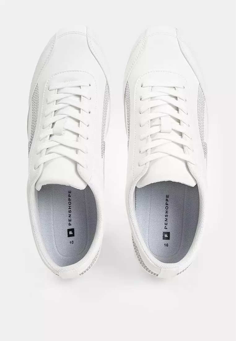 Men's PU Lace-Up Sneakers with Contrast Stitch Detail