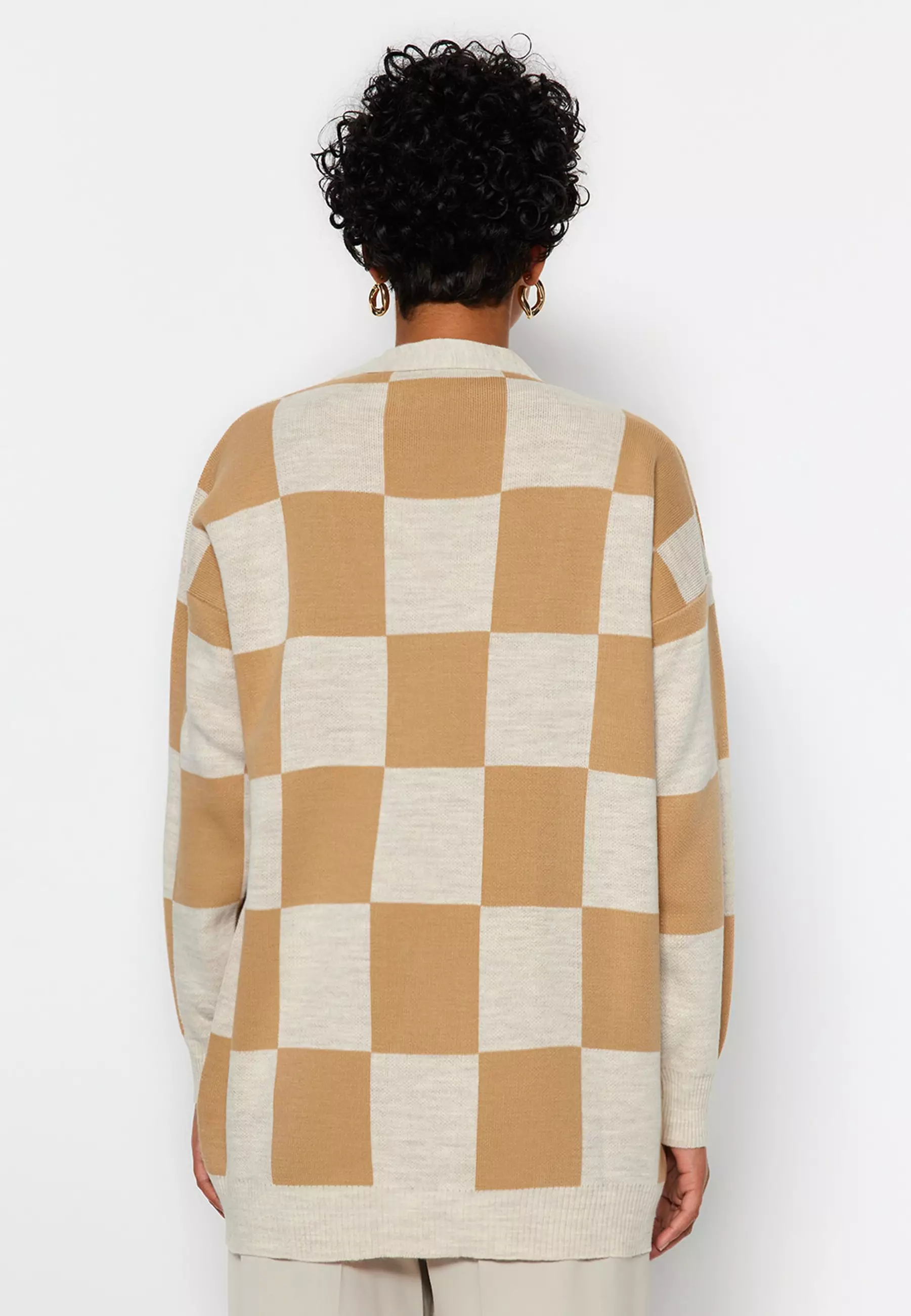 Check Pattern Knit Cardigan