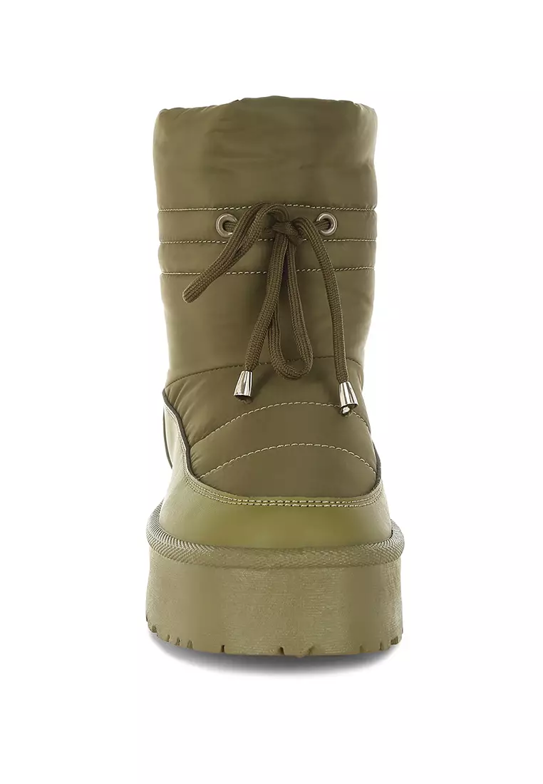 High Ankle Chunky Snow Boots In Khaki Green