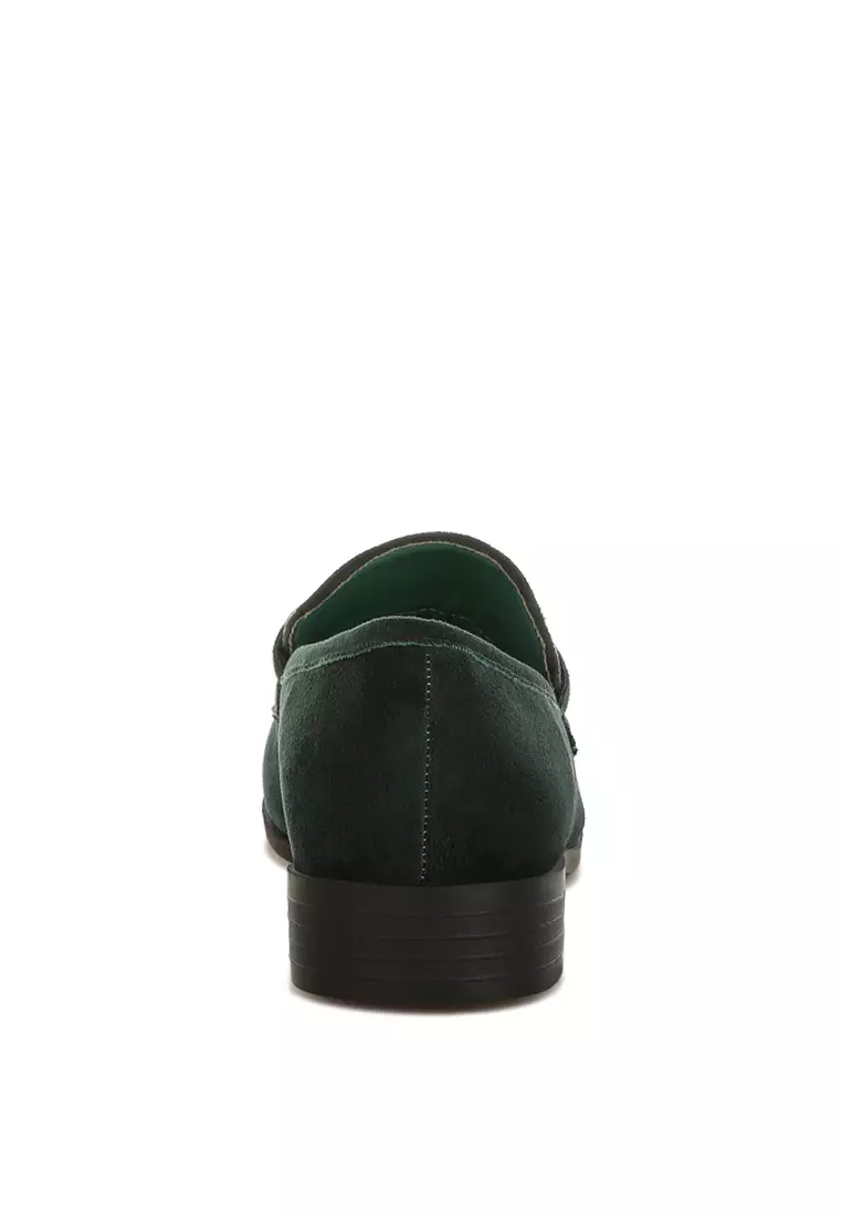 Sepatu Loafer Horsebit Berhias Berlian Imitasi Warna Hijau