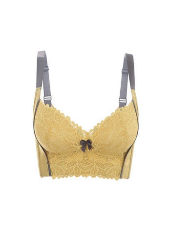 ZITIQUE yellow Women's Lace Floral Pattern Soft Wired Collect Accessory Breast Push Up Lace Bra - Yellow 9E950USE0CB669GS_1