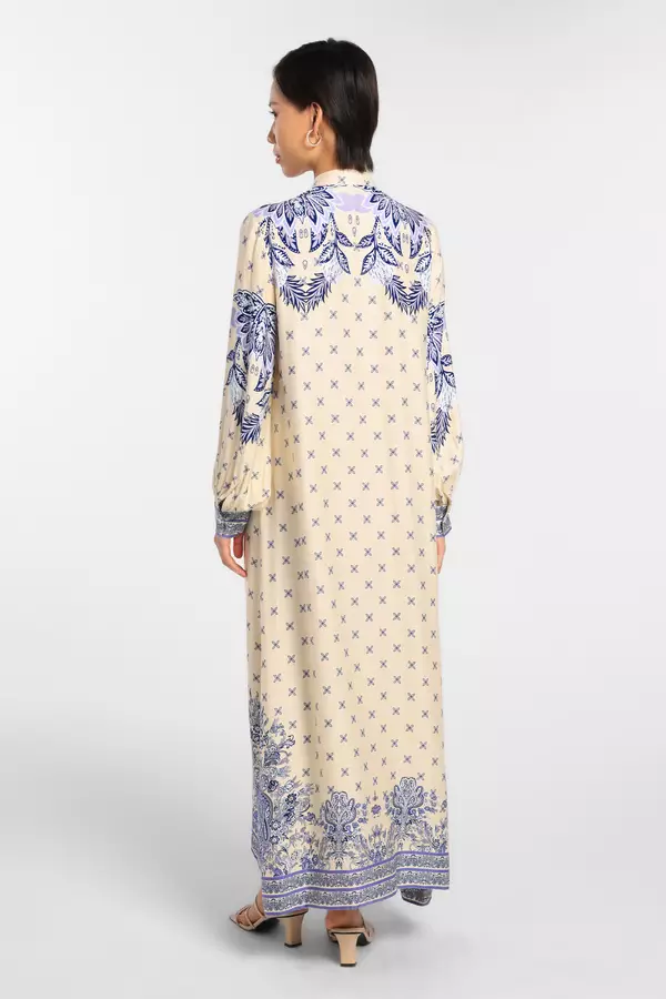 MINIMAL - Amiri - Gamis Tangan Balon Motif Ornament - Beige Warna Beige