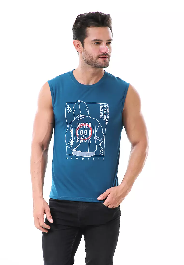 Bobby Atasan Kasual Pria Singlet Motif Never Look Back Sleeveless Tshirt Material Cotton ORIGINAL - Tosca